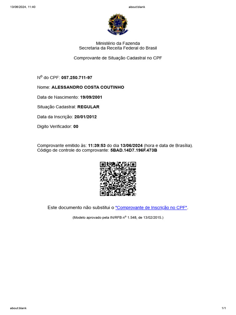 Comprovante de Situação Cadastral CPF | PDF