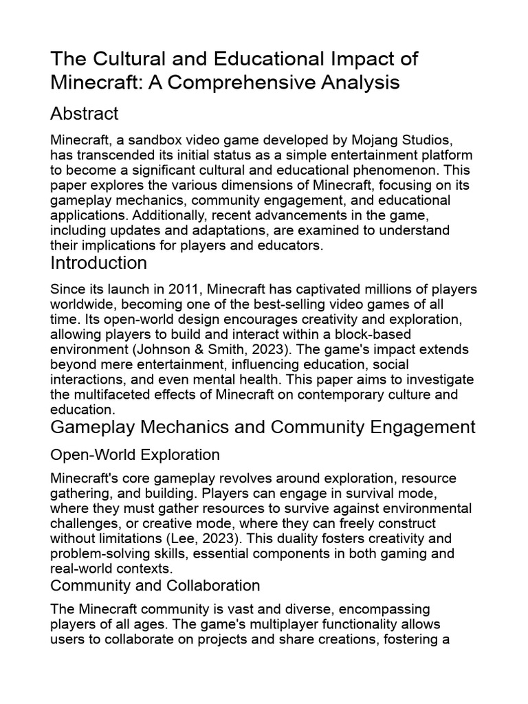 Minecraft's Cultural and Educational Impact | PDF | Minecraft | Learning