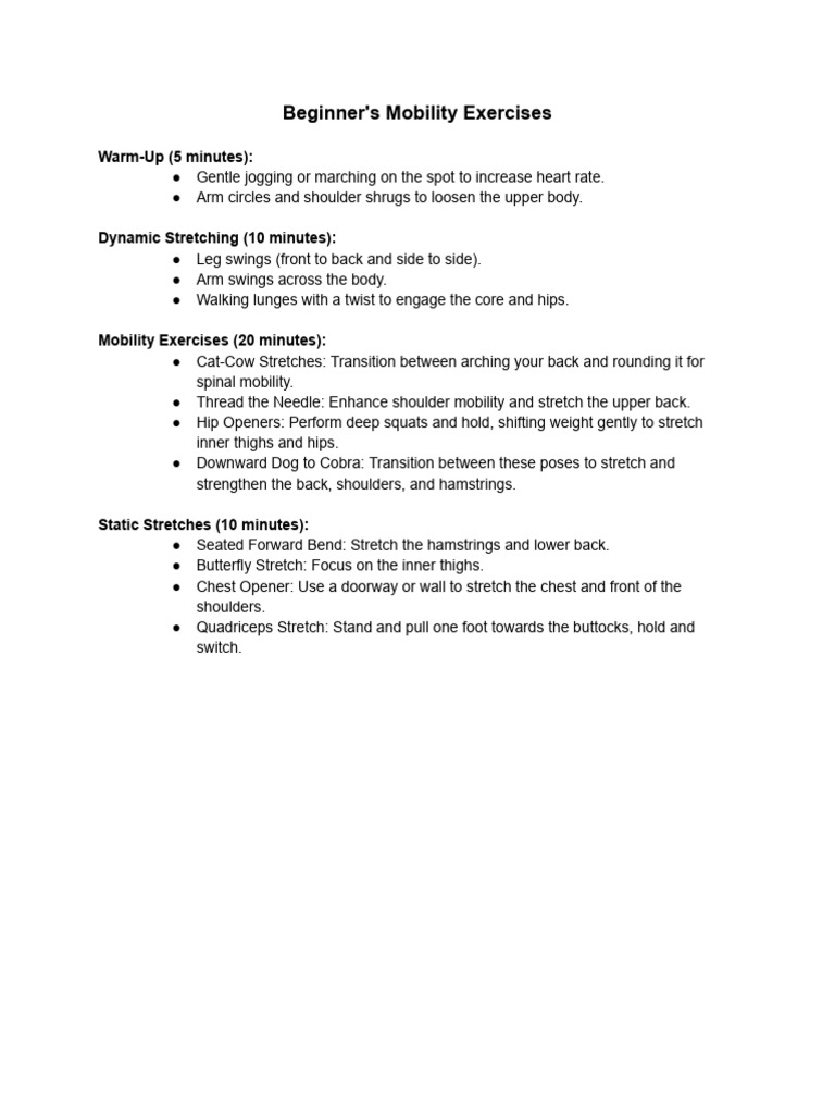 Beginner Mobility Exercises Routine | PDF