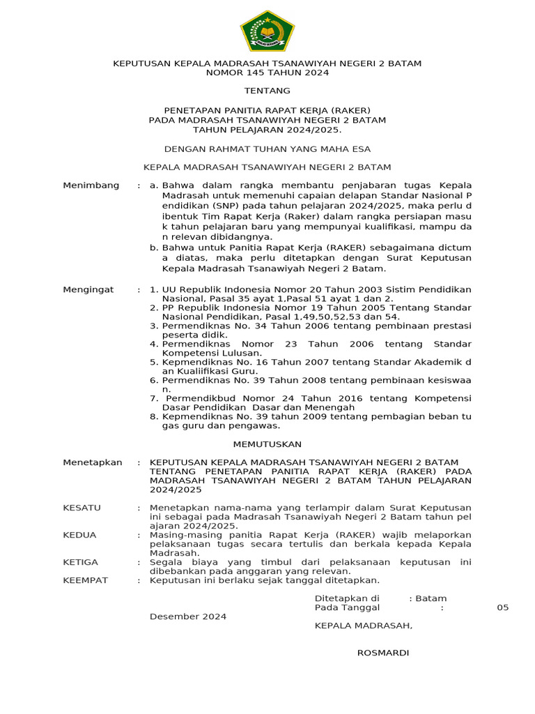 SK Panitia Raker MTs 2024/2025 | PDF