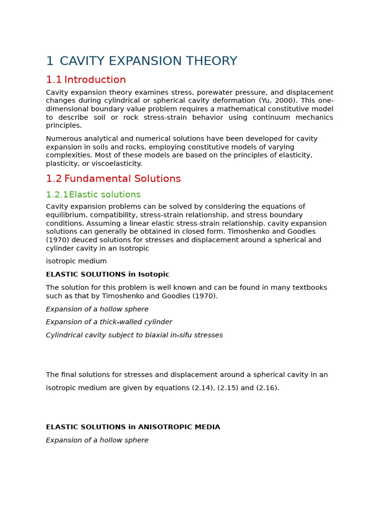 Cavity Expansion Theory in Geomechanics | PDF | Elasticity (Physics ...