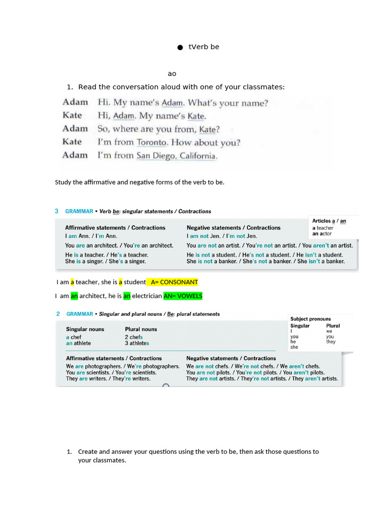 INGLES COMUNICATIVO 1 Semana 2 | PDF