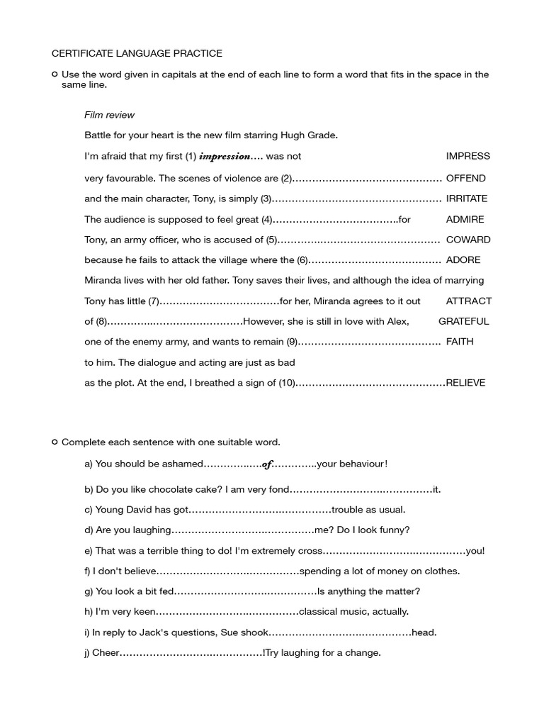 Certificate Language Practice | PDF