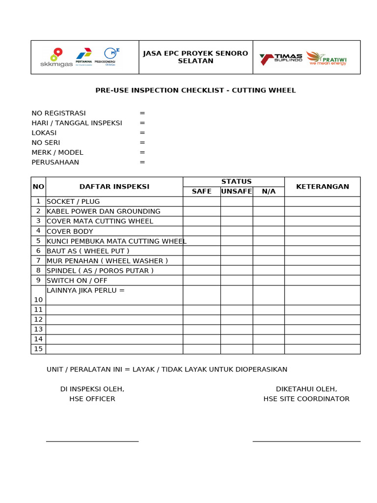 Checklist Inspeksi Pemotong KTP | PDF