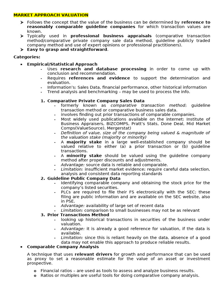Market Approach Valuation Techniques | PDF | Mergers And Acquisitions ...