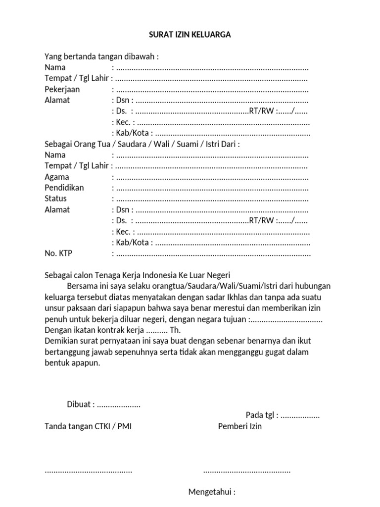 Surat Izin Keluarga | PDF