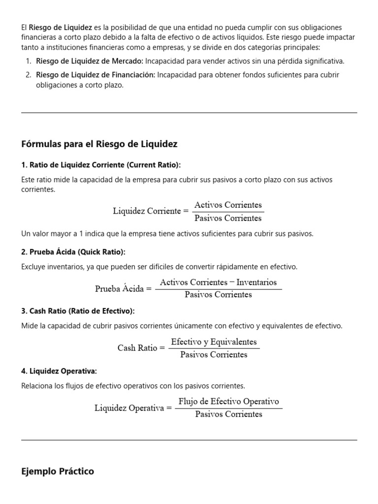 Riesgo de Liquidez: Fórmulas y Gestión | PDF | Liquidez de mercado | Bancos