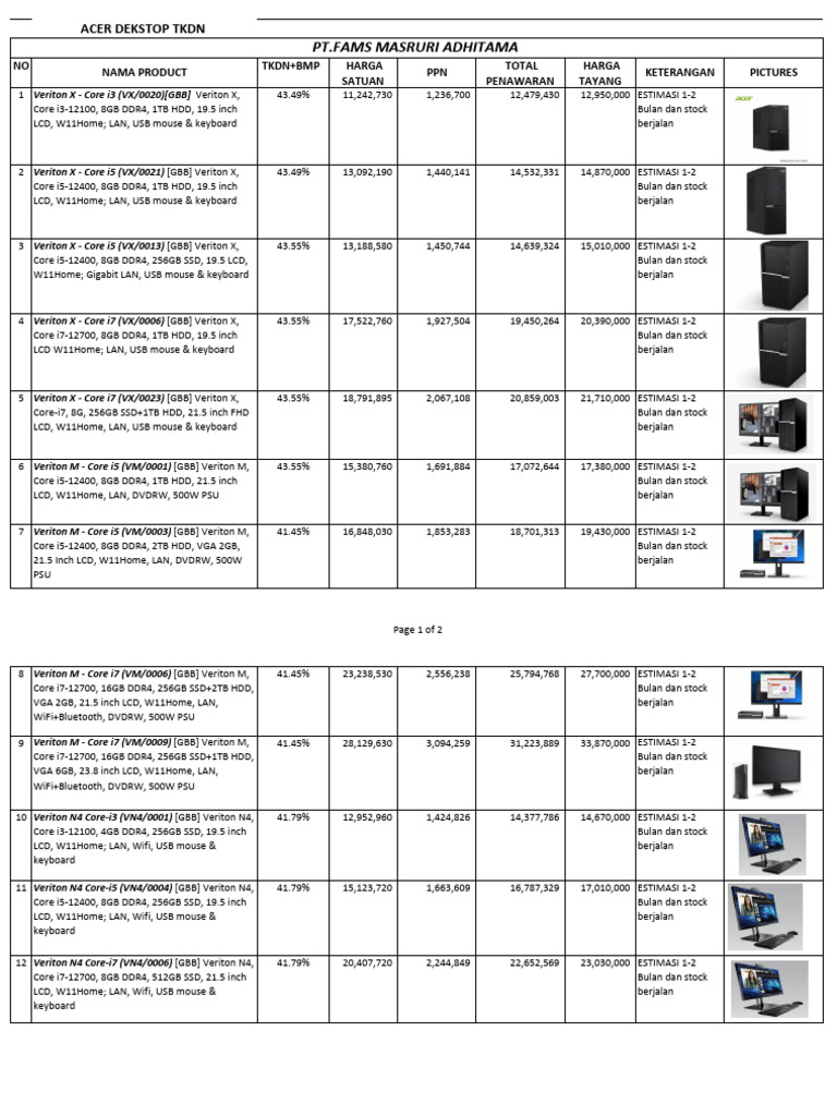 Acer Dekstop TKDN Catalog New1 | PDF | Office Equipment | Personal ...