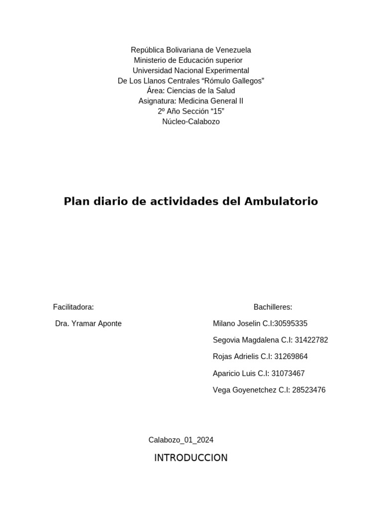 Plan de Actividades en Ambulatorios Médicos | PDF | Hospital | Terapia