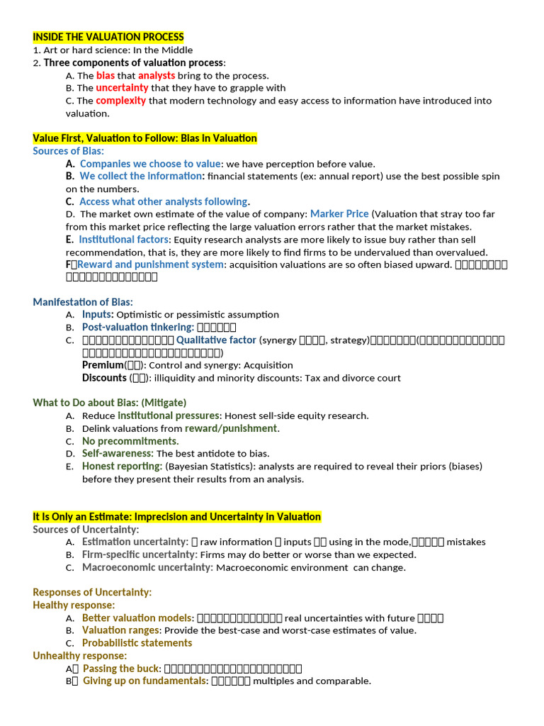 BV Notes | PDF | Valuation (Finance) | Discounted Cash Flow