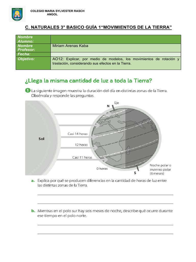 Movimientos de la Tierra en 3° Básico | PDF