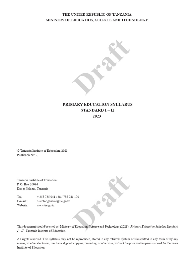 Primary Education Syllabus Std I-II 2023 | PDF | Teachers | Learning
