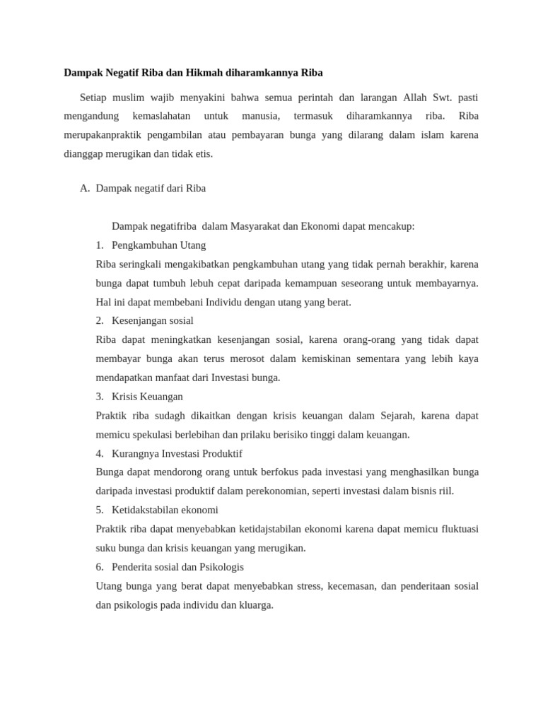 Dampak dan Hikmah Diharamkannya Riba | PDF