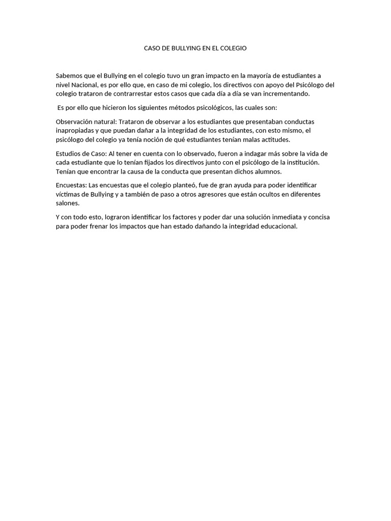 Caso de Bullying en El Colegio | PDF