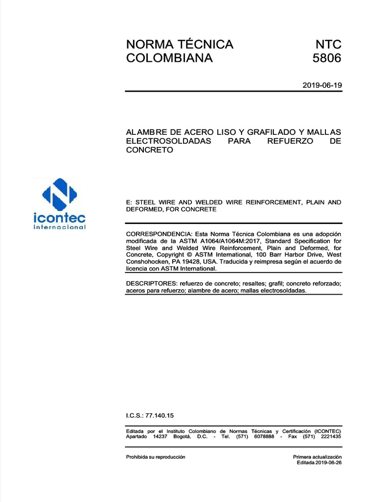 PDF NTC 5806 de 2019 - Compress | PDF | Cable | Laminado (metalmecánica)
