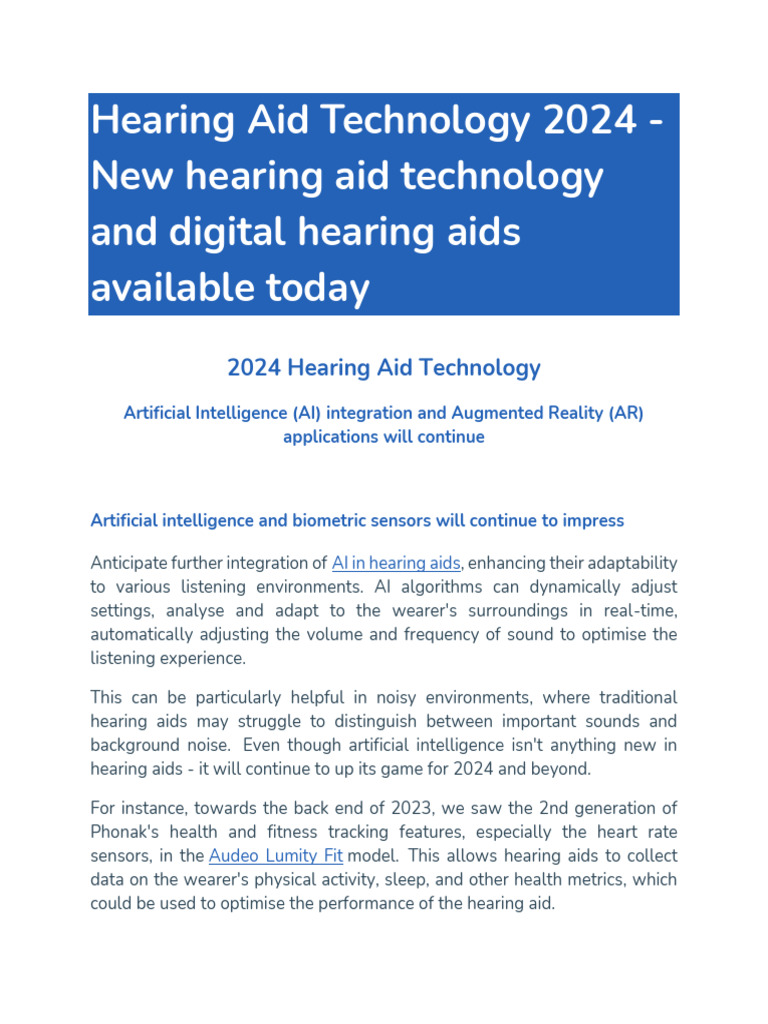 Hearing Aid Technology 2024 | PDF
