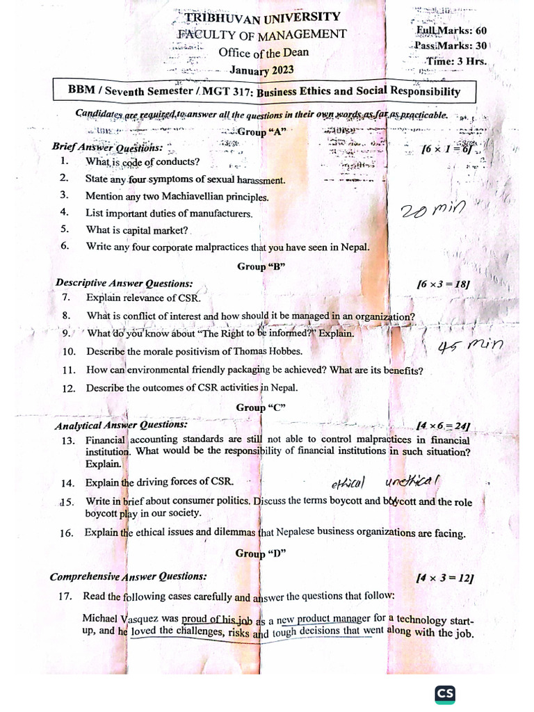 7th Sem Banking 2023 Old Question Study Notes Nepal | PDF