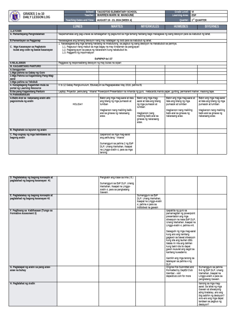 DLL - Esp 6 - Q1 - W4 | PDF
