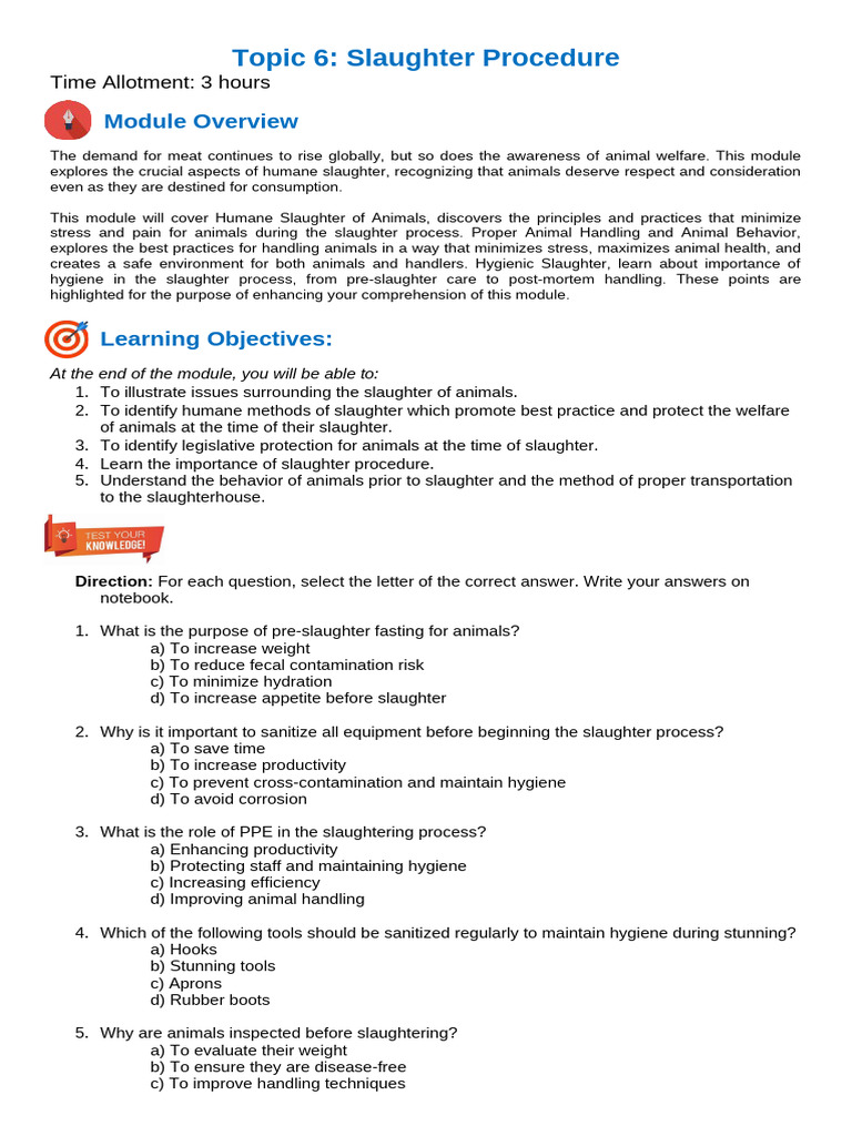 Humane Slaughter Procedures and Practices | PDF | Animal Slaughter ...