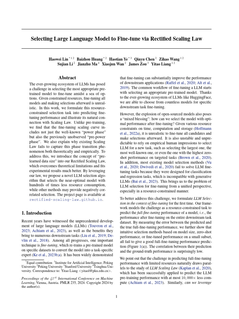 Selecting Large Language Models To Fine-Tune Via Rectified Scaling Law ...