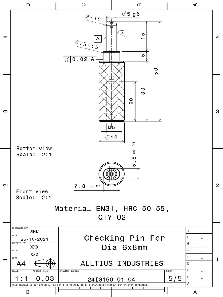 Checking Pin Technical Drawing | PDF