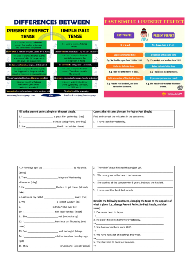 Present Perfect vs Past Simple Exercises | PDF | Linguistics | Grammar