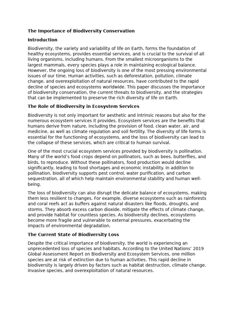 The Importance of Biodiversity Conservation | PDF | Biodiversity ...