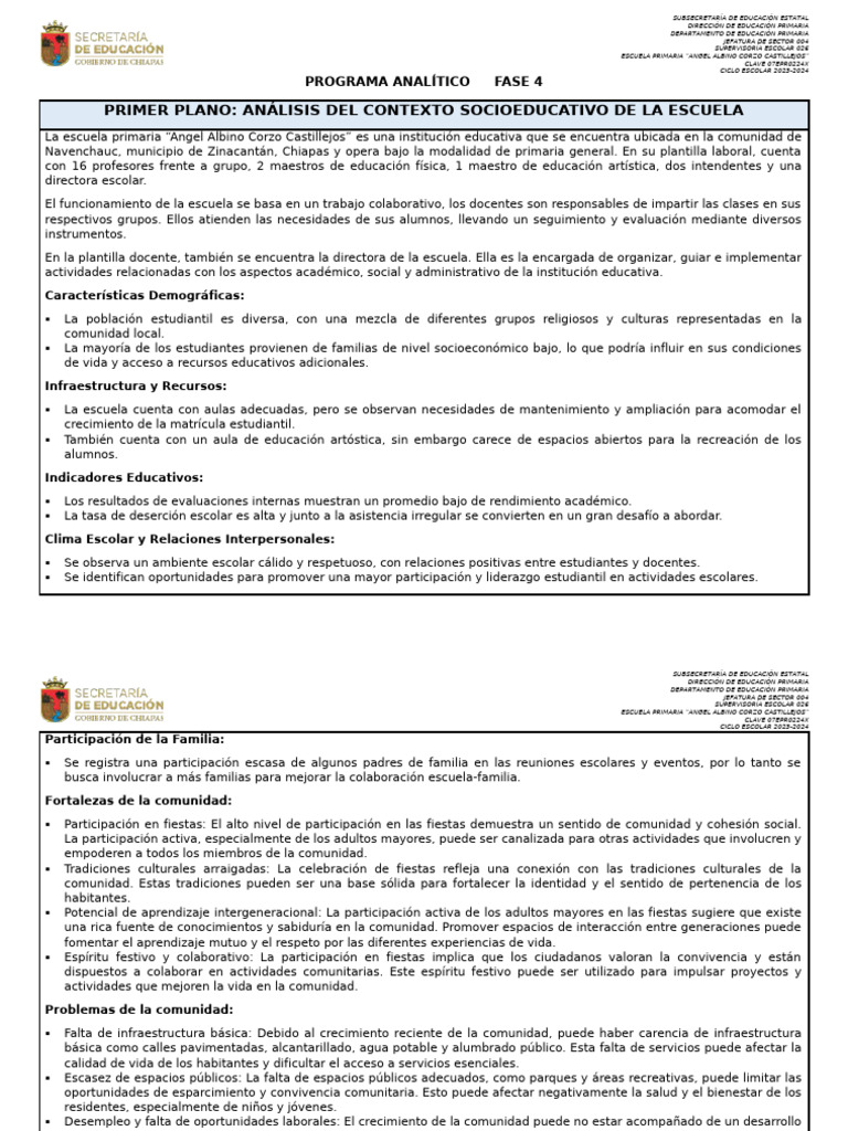 Programa Analítico FASE 4 4C Tercer Trimestre | PDF | Educación ...