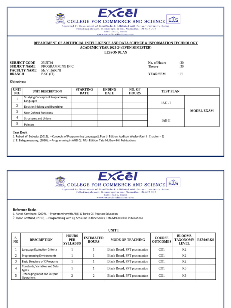 Lesson Plan (C) | PDF | Pointer (Computer Programming) | Computer ...