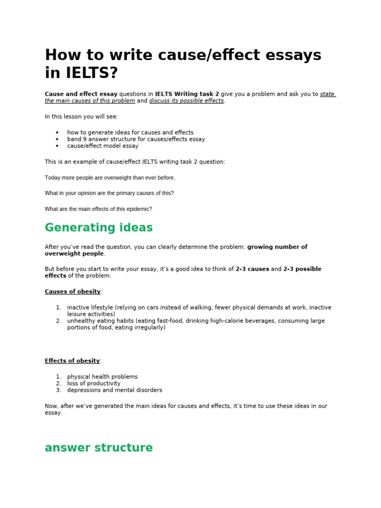 How To Write Cause And Effect Essays