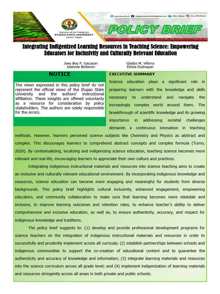 Gacayan_Binbinon & Group_Policy Brief_Final | PDF | Teachers | Pedagogy
