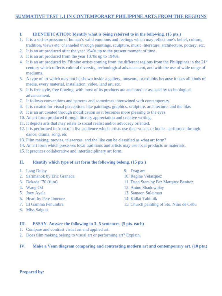 Summative Test 1 1 Pdf Paintings The Arts