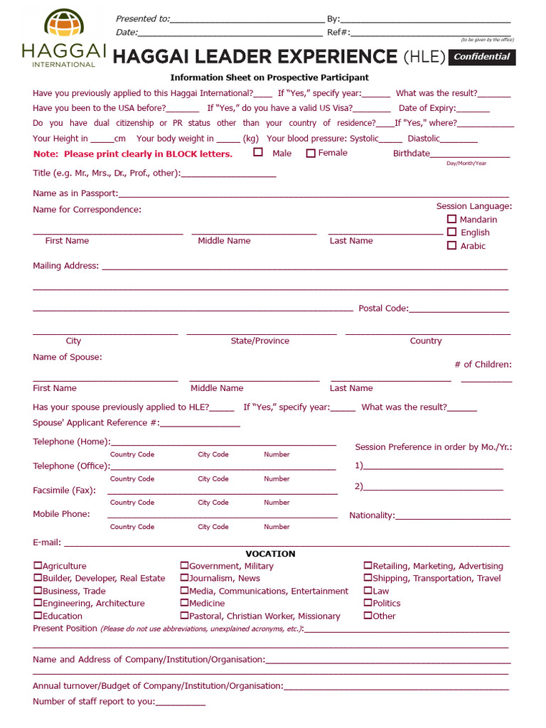 Haggai Leader Experience Application Form | PDF