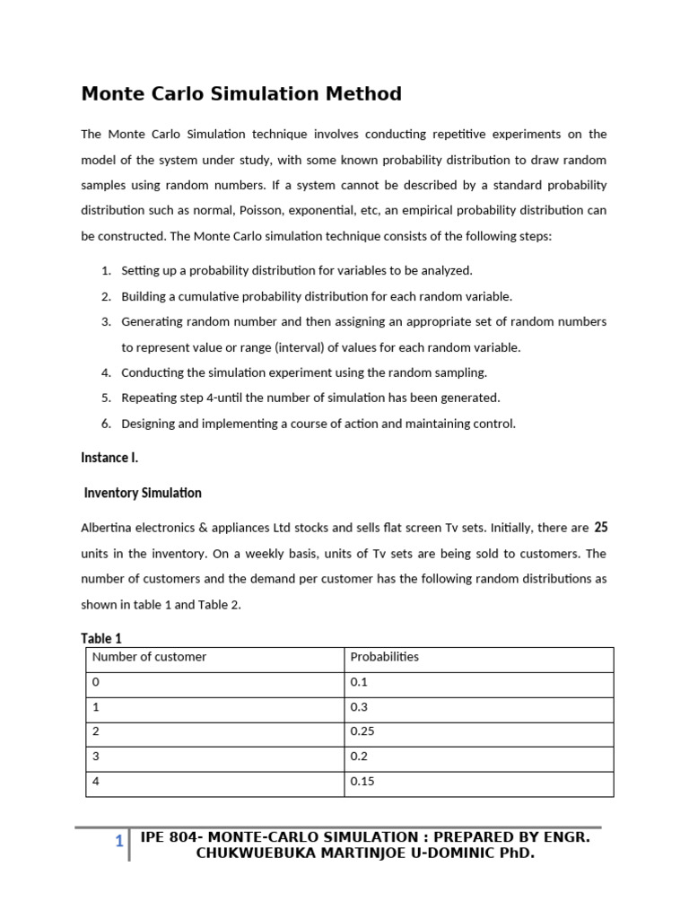 Monte Carlo Simulation Method | PDF | Probability Distribution ...
