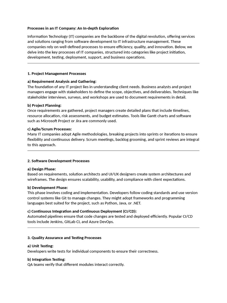 Key Processes in IT Companies | PDF | Software Testing | Scrum ...