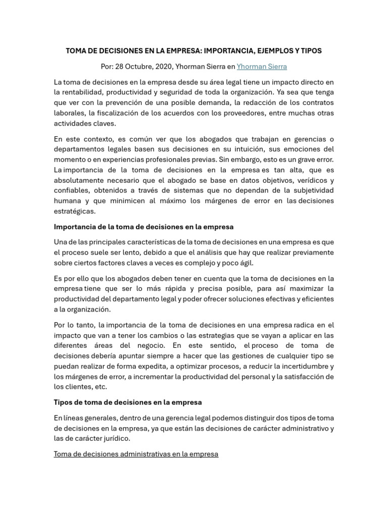 Toma de Decisiones en La Empresa | PDF | Toma de decisiones | Business