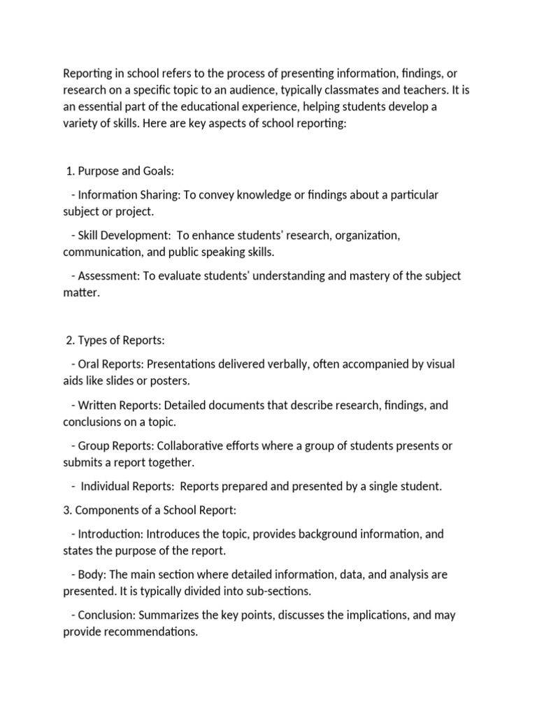 School Reporting: Skills & Types | PDF | Information | Metacognition