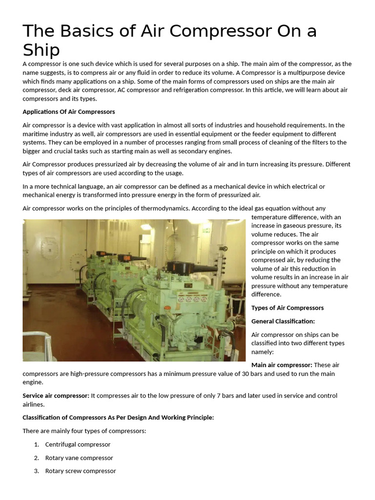 Types and Functions of Ship Air Compressors | PDF | Piston | Engines