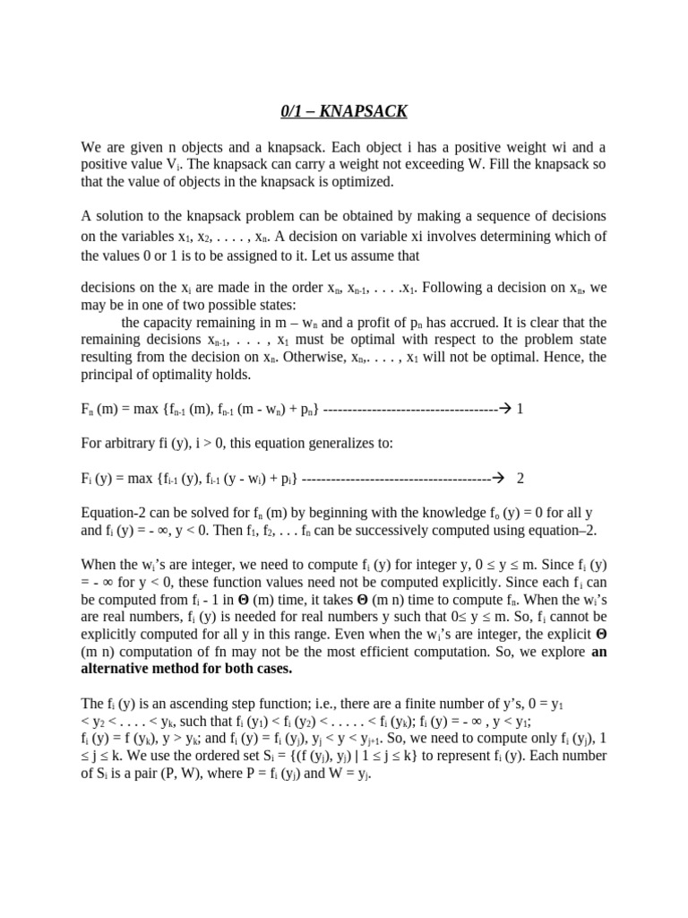 Knapsack | PDF | Mathematics Of Computing | Algorithms And Data Structures