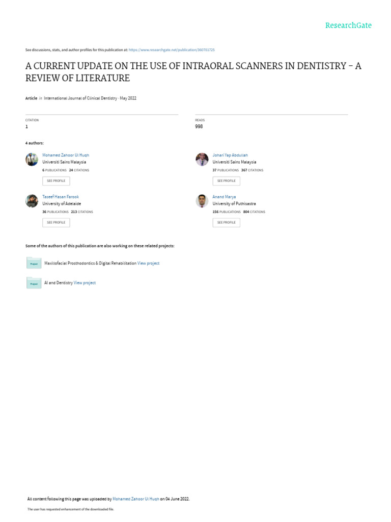 Intraoral Scanners in Dentistry Review | PDF | Dental Implant ...