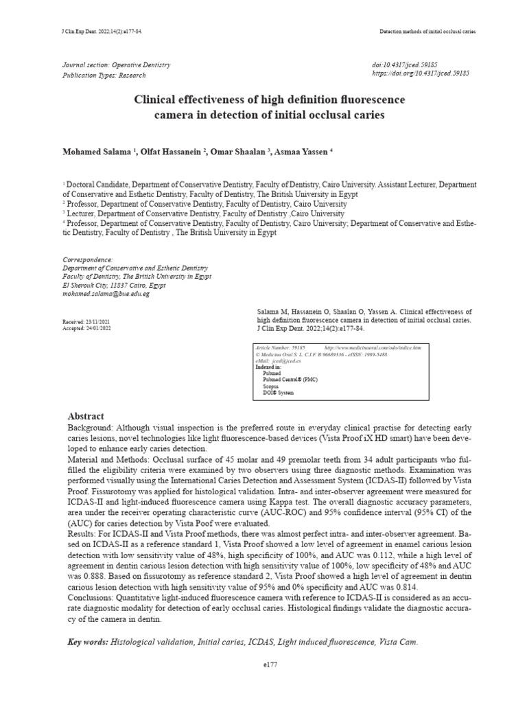 jced-14-e177 | PDF | Receiver Operating Characteristic | Tooth Enamel