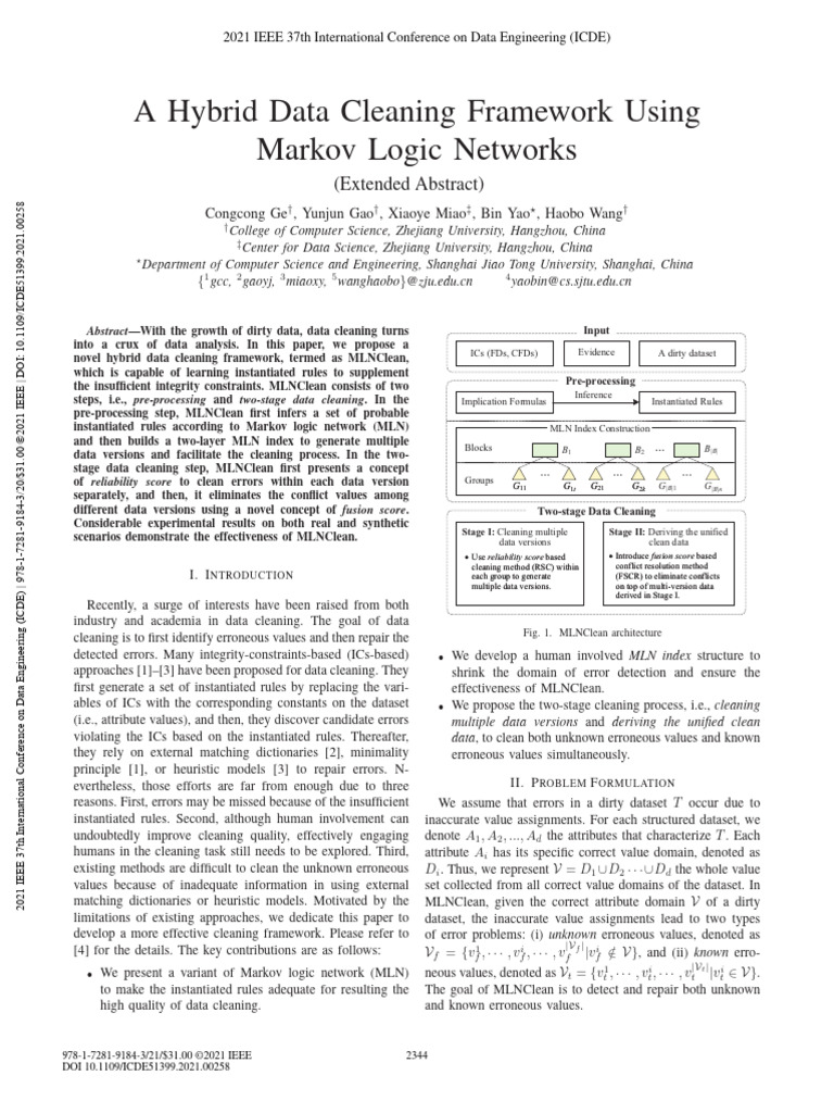 Hybrid Data Cleaning with MLN Framework | PDF | Data | Error Detection ...