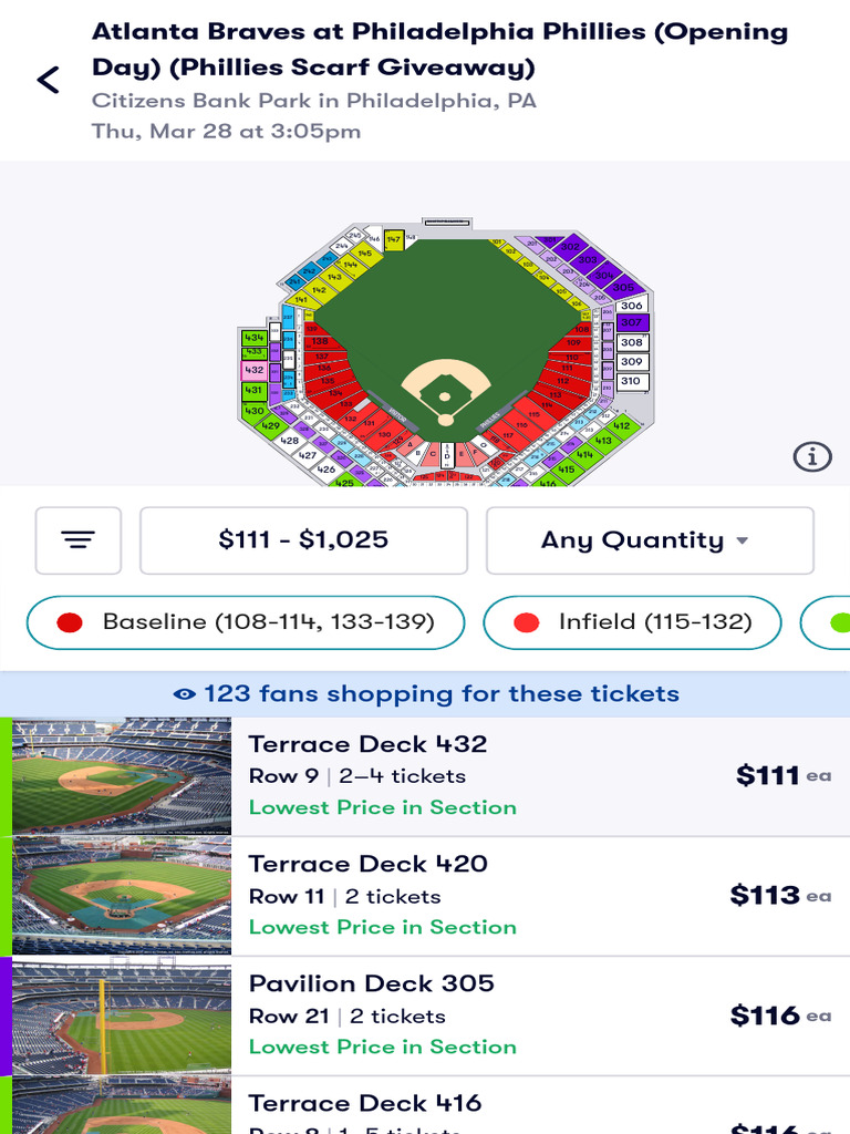 Atlanta Braves at Philadelphia Phillies (Opening Day) (Phillies Scarf ...