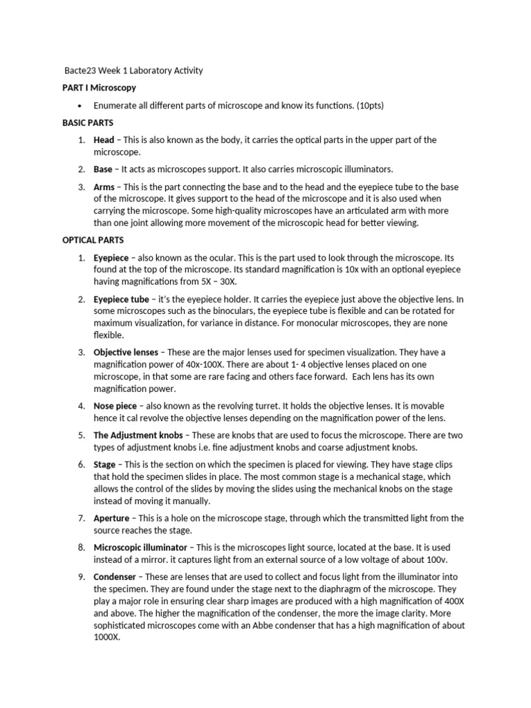 Bacte23 Week 1 Laboratory Activity | PDF | Microscope | Microscopy