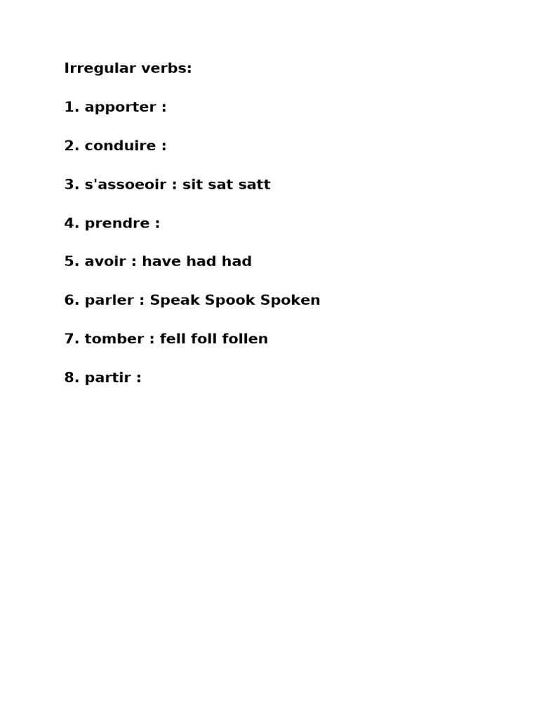 List of Irregular French Verbs | PDF