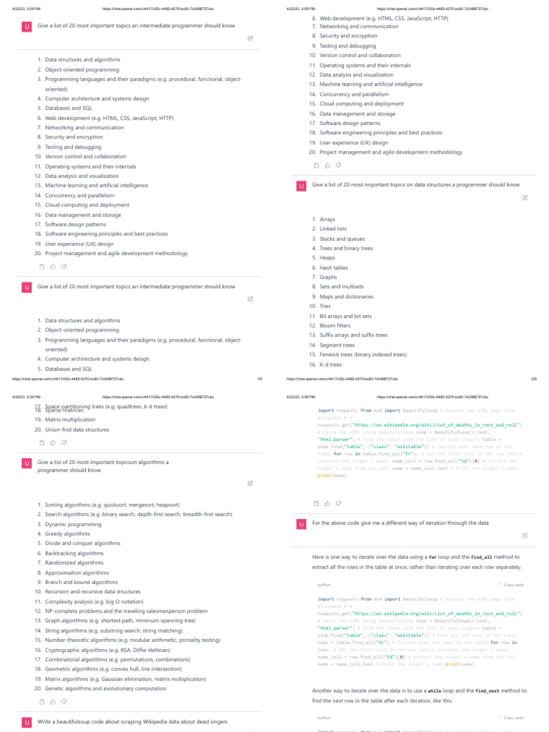 Give A List of 20 Most Important Topics An Intermediate Programmer ...