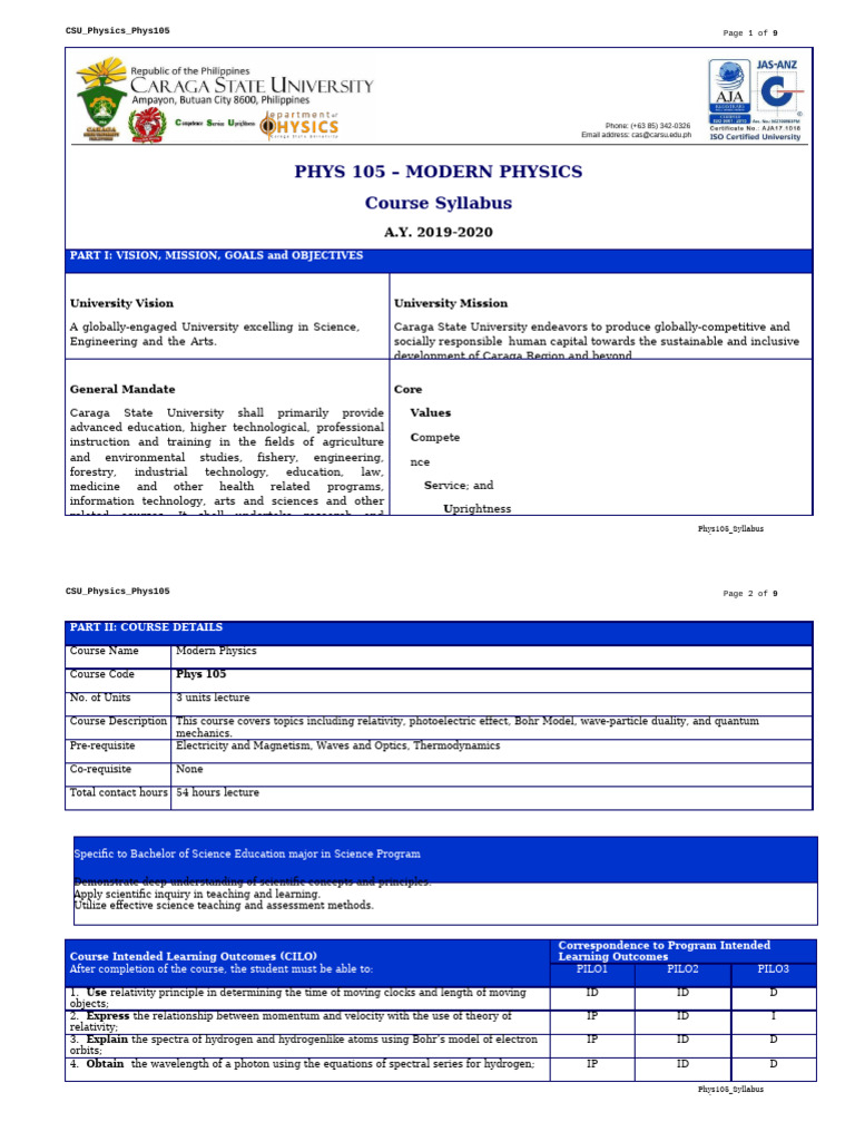 PHYS 105 a.Y. 2019-2020 Modern Physics (1) | PDF | Special Relativity ...