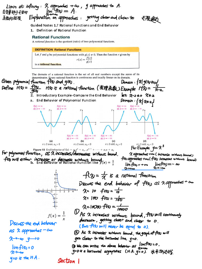 Lesson 1 7 rational functions and end behavior and 1 8 rational