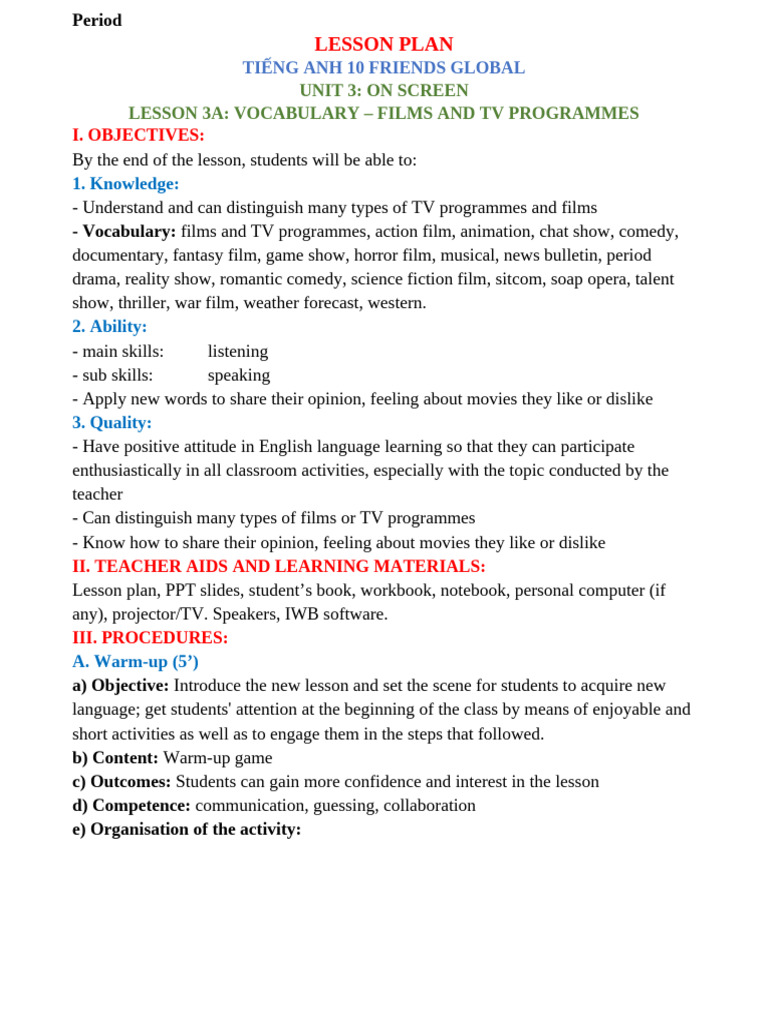 Lessonplan-3A (1) | PDF | Vocabulary | Lesson Plan