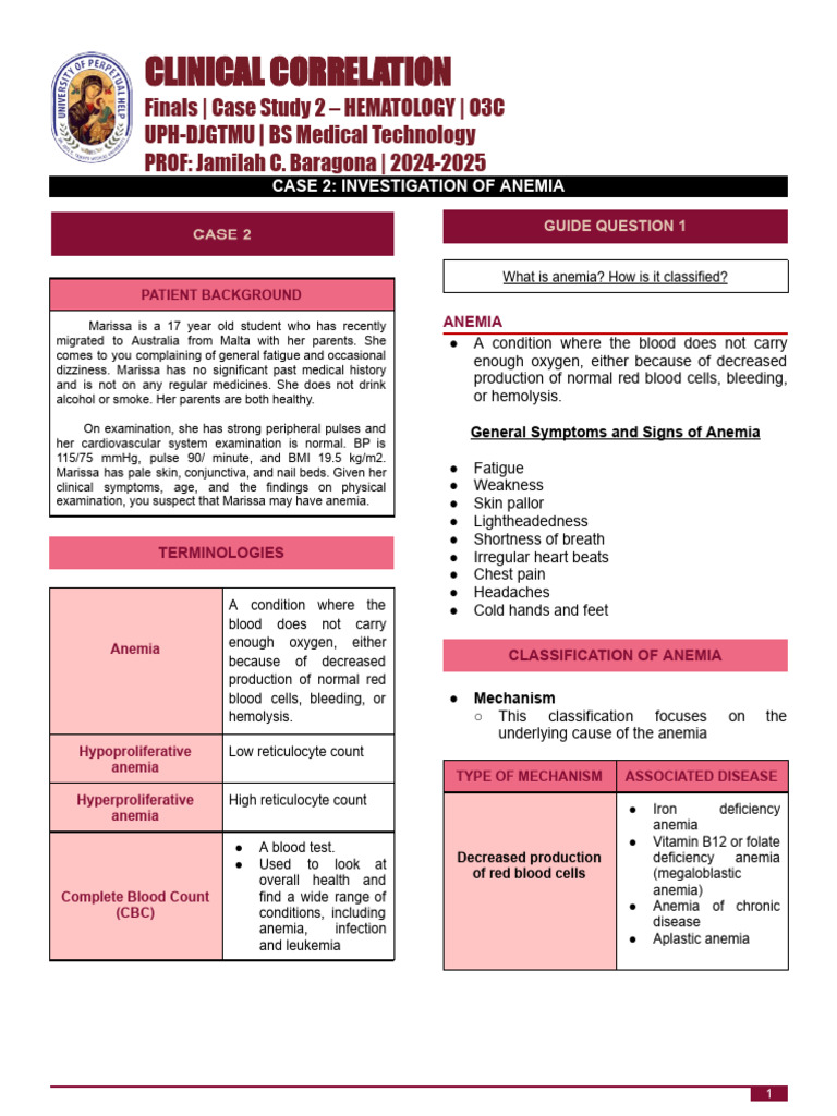 O3c Ccle g1 Case 2 Anemia | PDF | Anemia | Vertebrates